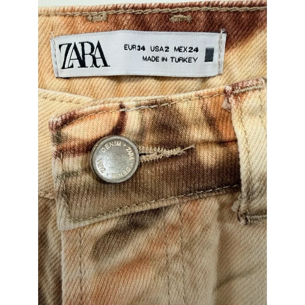Zara Retro Swirl Jeans Womens Groovy Straight Leg Boot 27 X 32 Sz 2 Funky